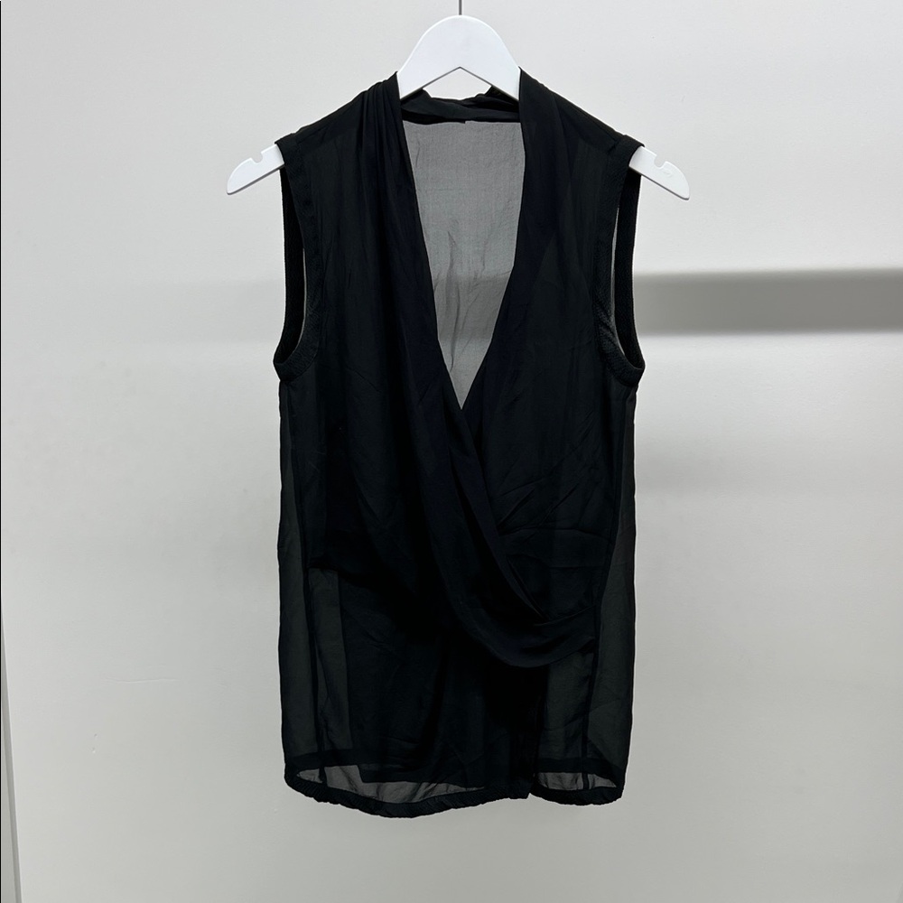 Helmut Lang Black Sleeveless Drape Blouse